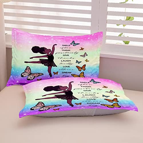Black Ballerina Comforter Sets For Girlstiwn ,Black Girl Magic Comforter Set For Teens Kids,African American Girl Positive Affirmations Bedding Sets,Black Ballerina Decor For Girls Room #TOP3