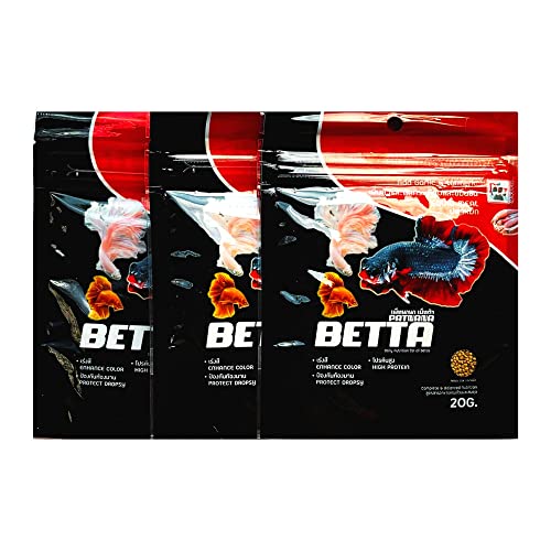 Betta Fish Food & All Small Tropical Fish Food Mini Slow Sinking Pellet (1Mm) High Protein 35% Growth Fast Formula Big Body Muscle Fish, Color Enhancing Nourishing Breeding 3 Pcs (60Gm) #TOP30