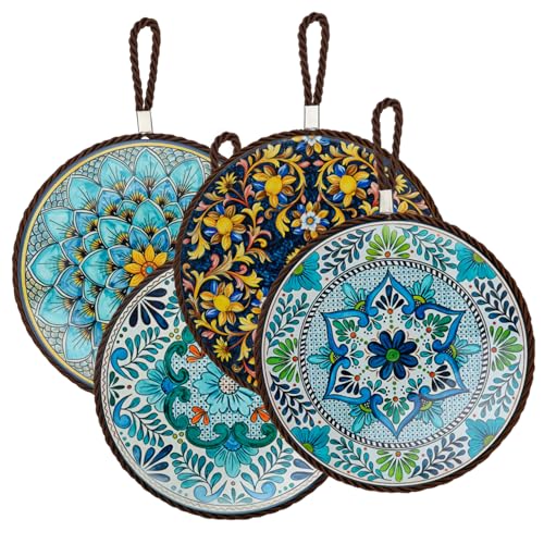CHSEROK 4 Stück Topf Untersetzer Keramik,17cm Untersetzer Keramik, Hitzebeständige Coasters, Retro Floral Design für Tassen, Teller, Töpfe und Pfannen