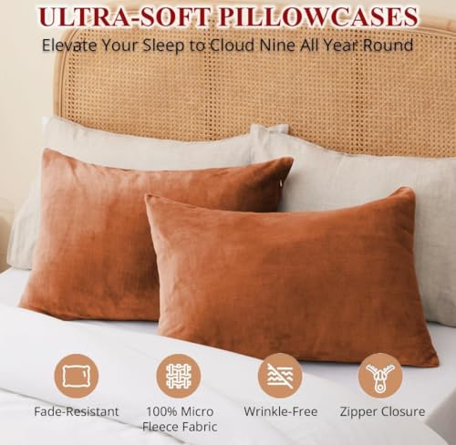 Image of Sands Premium Ultra Soft Woollen Pillow Cover Set of 2 for Winter with Zipper Closure, Cozy Pillow Case Perfect for Warmth, Flannel Warm Pillowcases, King size-18X28 Inches (Brown)
