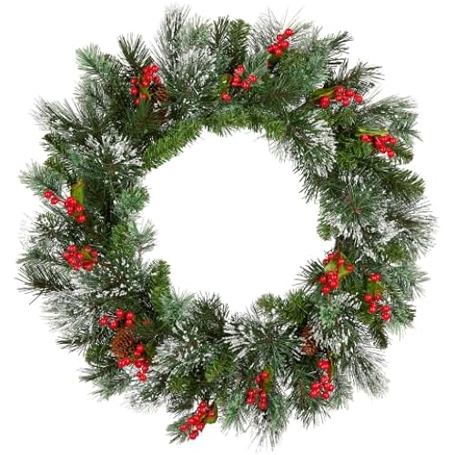 National Tree Company 24in Pre-Lit Wintry Pine Artificial Christmas Wreath
