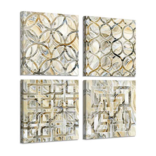 Abstract Paintings Canvas Wall Art for Living Room Bedroom Artwork Abstract Vintage grid Pattern Pictures Office Wall decor 4 Piece Ready to Hang for Kitchen Home decor Bathroom posters Decoration