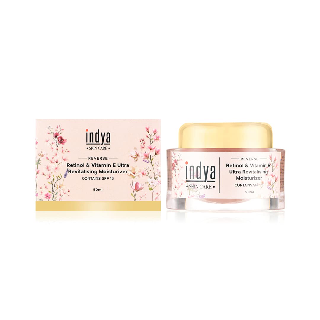 Indya Natural Revitalising Face Cream With SPF-15, Infused with Retinol & Vitamin E, Fights Fine Lines & Wrinkles, Gives Skin A Youthful Glow, 50 ml
