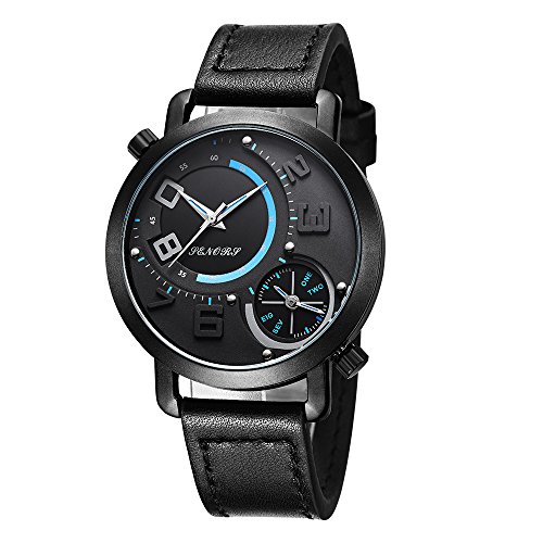 Montre homme étanche noire avec calendrier date pour le sport et bureau