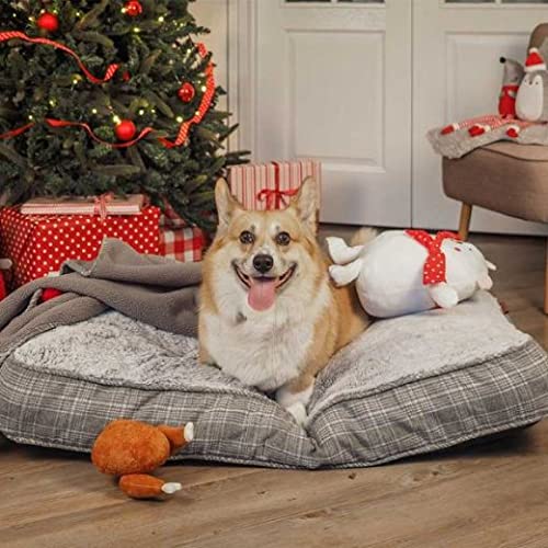 ZOON Grey Plaid Medium Gusset Dog Bed Mattress Faux Fur 89 x 65cm