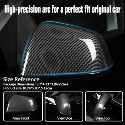 Model Y Side Mirror Cover, Mirror Cap 2 PCS Gloss Carbon Fiber Rearview Mirror Cover for Model Y (2021-2024) - Image 4