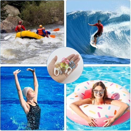 JRSHIRLEYLTD 7 Stück Nasenklammer, schwimmende Nasenklammer, Wiederverwendbare Silikon-Nasenklammern mit 7 Stück Ohrstöpseln, für Erwachsene und Kinder (Multicolor)