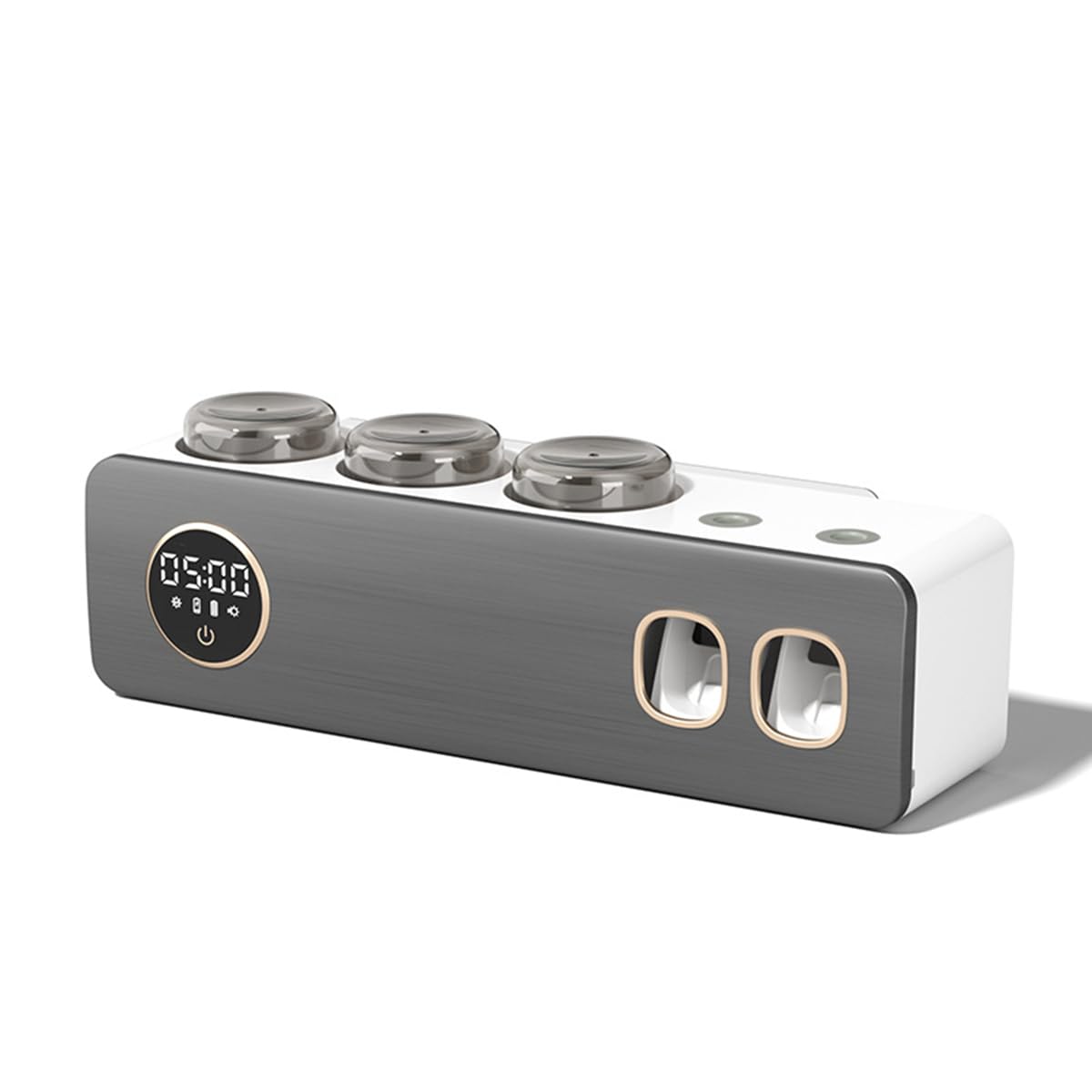 LANMOU Desinfectante UV para Cepillos de Dientes Soporte de Cepillo de Dientes Familiar Montado en la Pared con Esterilizador y Función de Secado, Portacepillos Eléctricos con 3 Vasos (Grey White)