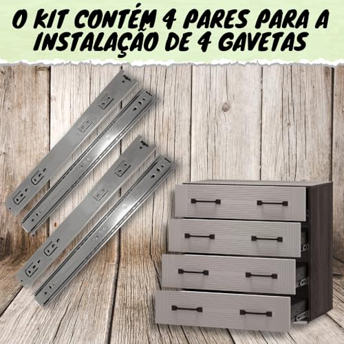 8 Corrediça Telescópica 40cm – 400mm 4 PAR Gaveta Moveis Armário Trilho Zincada Reforçada Corredica