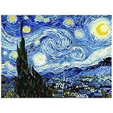 Peinture Par Numéros Van Gogh Abstrait Belle Étoile Et Paysage De Nuit De Lune, Pour La Couleur De La Peinture Adulte Selon Les Chiffres Sur La Toile Dessin Avec Des Pinceaux 40X50cm