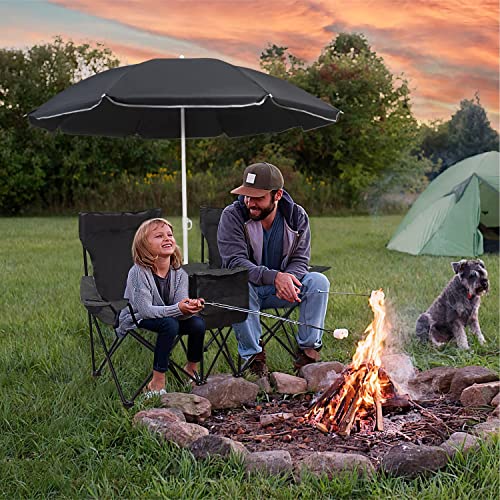 Leadallway Double Camping Chair With Parasol Portable Folding Lawn Chair Support 256 Lbs,19''X19''Each Seat #TOP1