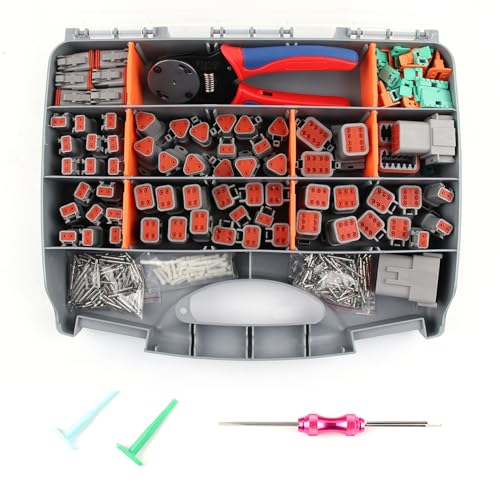 Flytuo 504PCS Deutsch Connectors Kit with Crimping Tool, 2/3/4/6/8/12 Pin DT Connectors with Removal Tool, Size 16 Solid Terminal Contacts, 14-18 AWG, FT-504TZ