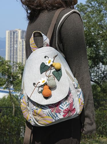 Image of Small Canvas Backpack, Retro Boho Washed Hippie for Women Daily Commute (Gourd Decorations)