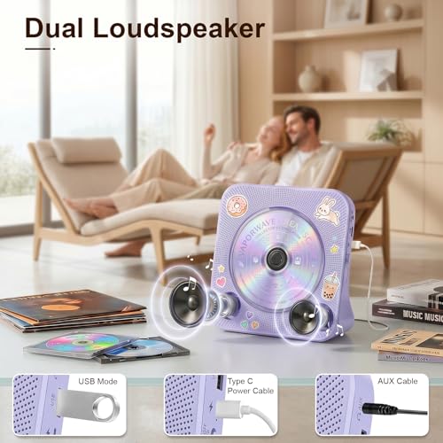 Image of Gueray CD Player Portable Bluetooth Desktop CD Players for Home | Portable CD Player with Bluetooth with Timer Built-in HiFi Speakers with LCD Screen Display Boombox FM Radio USB Type-C