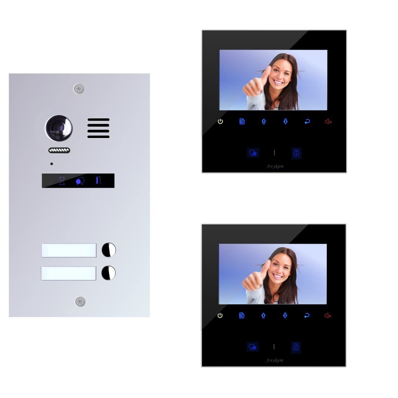 Video Türsprechanlage für 2-Familienhaus, mit Bester 2-Draht-Technologie, 2-Megapixel Fischaugenkamera mit 170Grad Blickwinkel, Farbbild. Edelstahl Aussenstation (Monitor in schwarz)