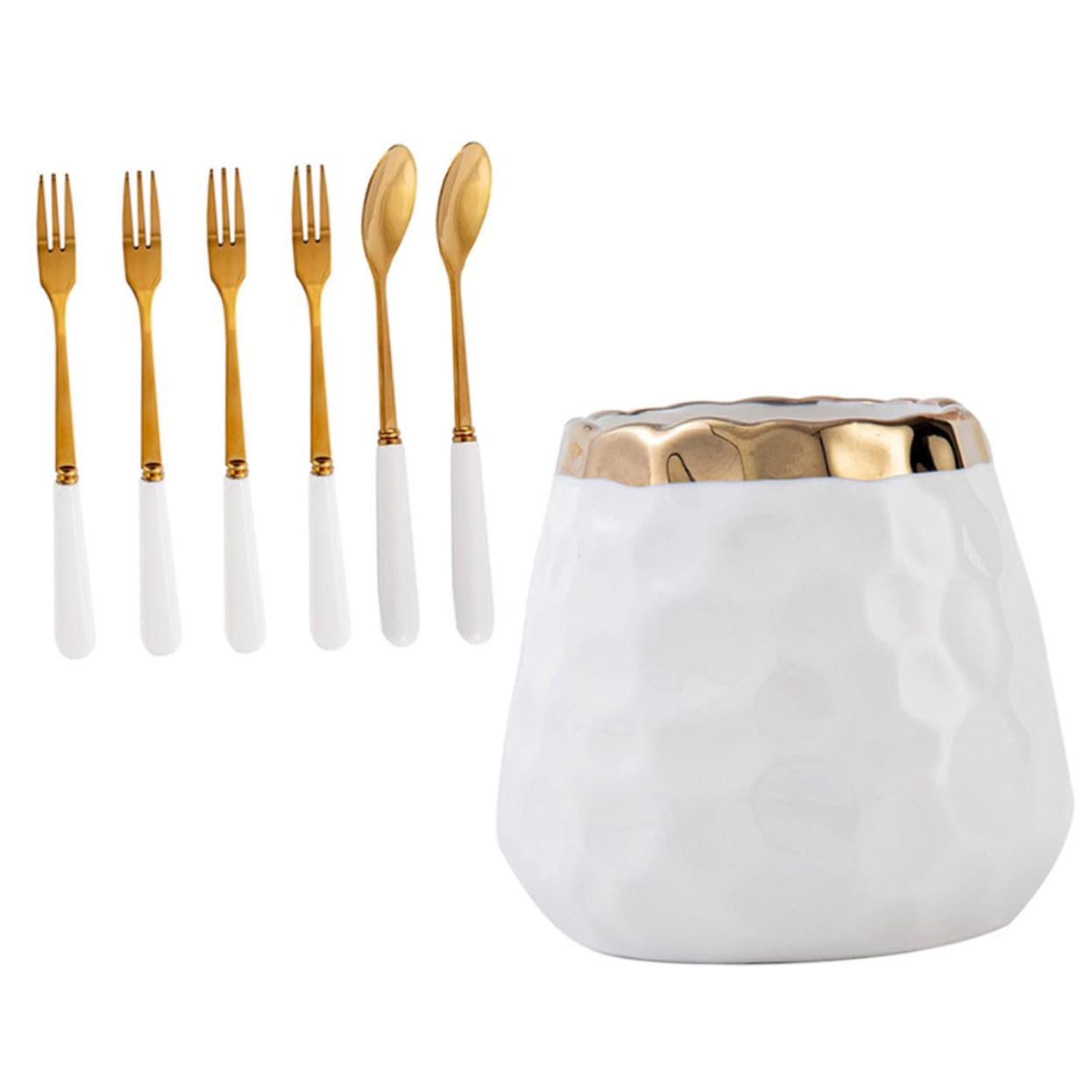 Pot de rangement en céramique et ses fourchettes à fruits de cuisine durables
