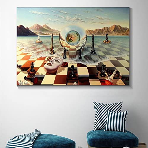Firedeer Salvador Dali Chess Mask On The Sea Wall Art Surrealism Painting Canvas Print Poster Picture For Living Room Bedroom Home Decor (16X24Inch, Chess Mask On The Sea) #TOP3