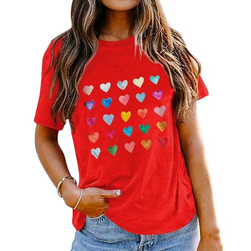 Image of Valentines Shirts for Women: 2025 Valentine Love Heart Printed Graphic Tshirt Cute Girls Casual Top