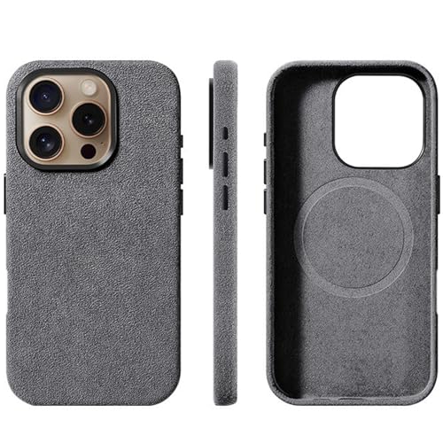 Coque en Alcantara pour iPhone 14 gris avec finition haut de gamme et boutons en métal