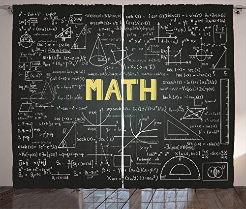Ambesonne Mathematics Room Curtains, Dark Blackboard Backdrop with Math Equations Geometry Axis Art, Living Room Bedroom Window Drapes 2 Panel Set, 108 X 84, Army Green Yellow