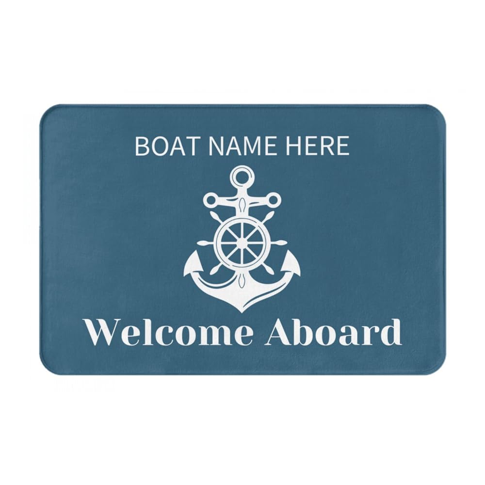 HNfmeug Custom Compass Ship Sailing Yacht Boat Name Doormat, Personalized Nautical Themed Welcome Aboard Boat Mat, Nautical Sailboat Sailor Floor Mats