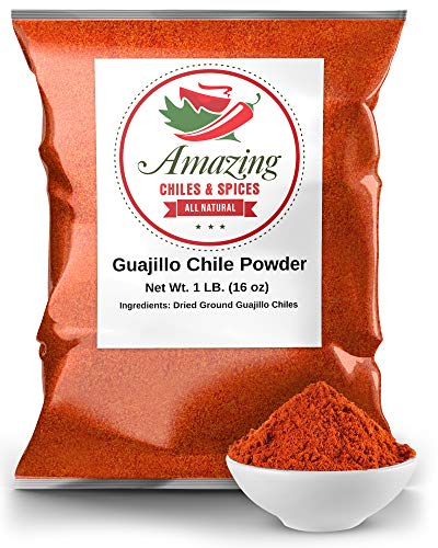 Guajillo Chile Powder Ground 1 LB (16oz) – Natural and Premium. Great For Chili, Sauces, Stews, Salsa, Meat Rubs, Enchiladas, Mole and Tamales. Tangy Spicy-Sweet Flavor By Amazing Chiles and Spices