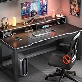ゲーミングデスク コンセント付き 安い pcデスク 棚付き desk ゲーミングデスク カーボン 人間工学 安定 ケーブルマネージャー付き コンセント付き 組立簡単 幅80～160*奥行60*高さ75cm 耐荷重100kg 組立簡単