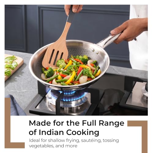Image of Lifelong Triply Honeycomb Frying Pan for Kitchen | Deep Stainless Steel | 3-Layered Nonstick Coating | 2.5mm Thick | Scratch-Resistant | Even Heating with Less Oil | Gas & Induction Compatible (24cm)