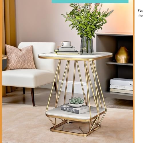 Image of Coffee Table Side Tables Small Sofa Side Tables Indoor /Outdoor Bedroom for Living Room Office and Bedroom Balcony (White Gold) (White Gold)