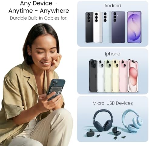 Aquavault ChargeCard (Black): Ultra-Slim 2300 mAh 1.5А Charge Card Phone Charger - Built-in Cables for iPhone & Android - Compatible with iPhone 6-17 & Android - Ultra Thin Power Bank Fits in Wallet
