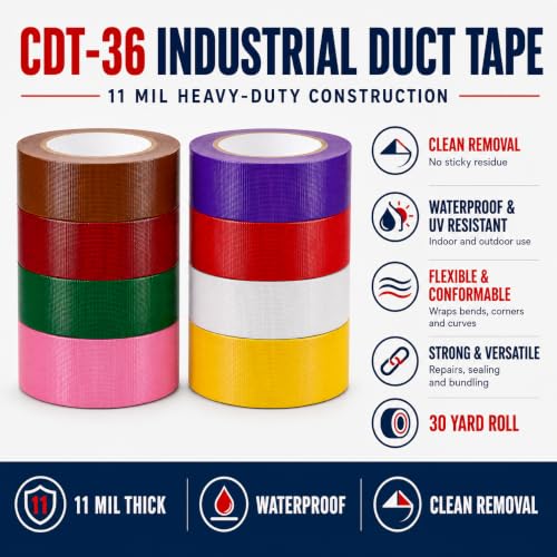 Image of GGR Supplies CDT-36 Industrial Grade Duct Tape Burgundy 2 Inch x 30 Yards | 11 Mil Waterproof and UV-Resistant Tape with No Sticky Residue for Patching, Sealing, Bundling and Multi-Purpose Repairs