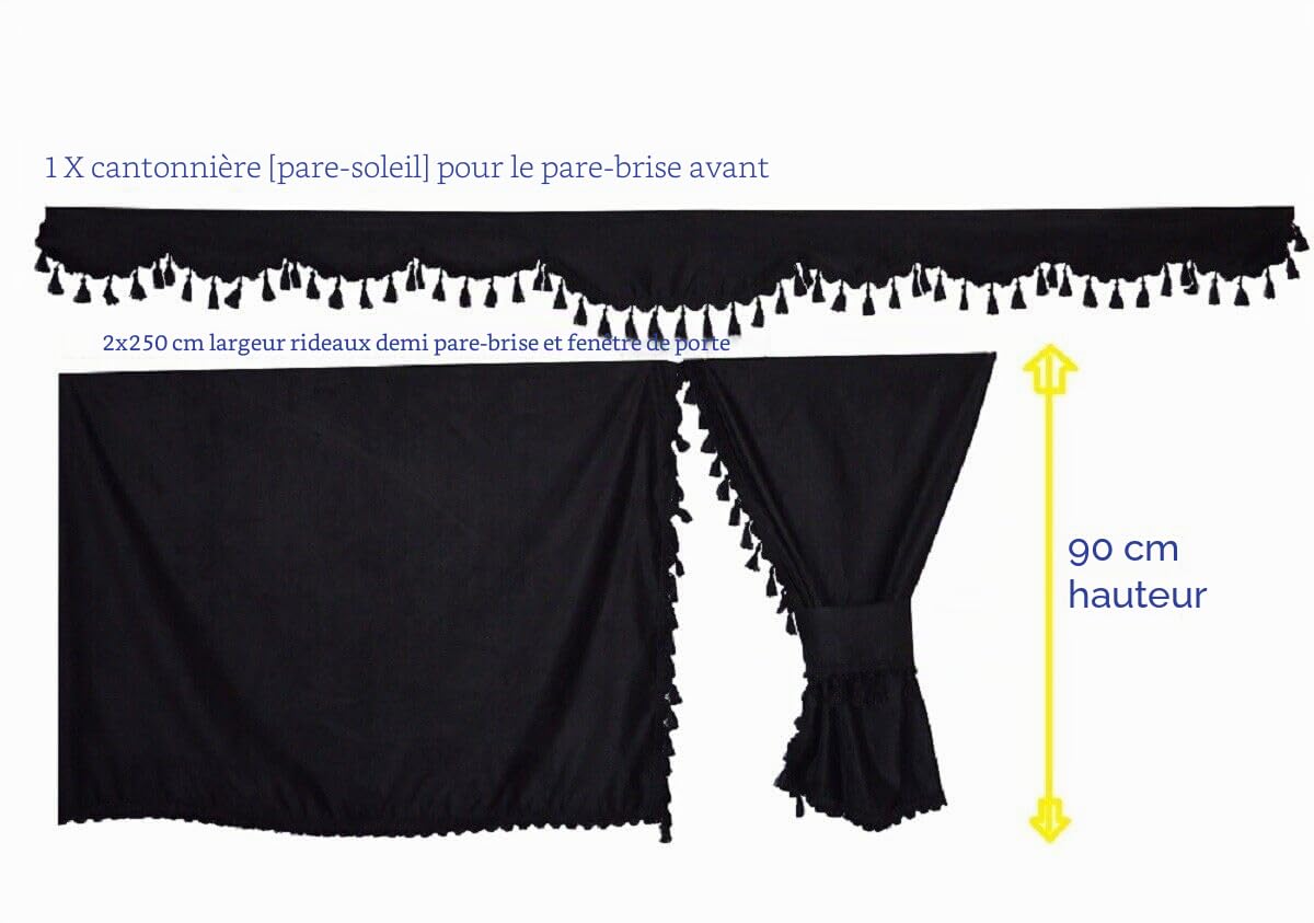 Ensemble complet de rideaux noirs avec pattes noires pour DAF Volvo Scania Man Mercedes Renault