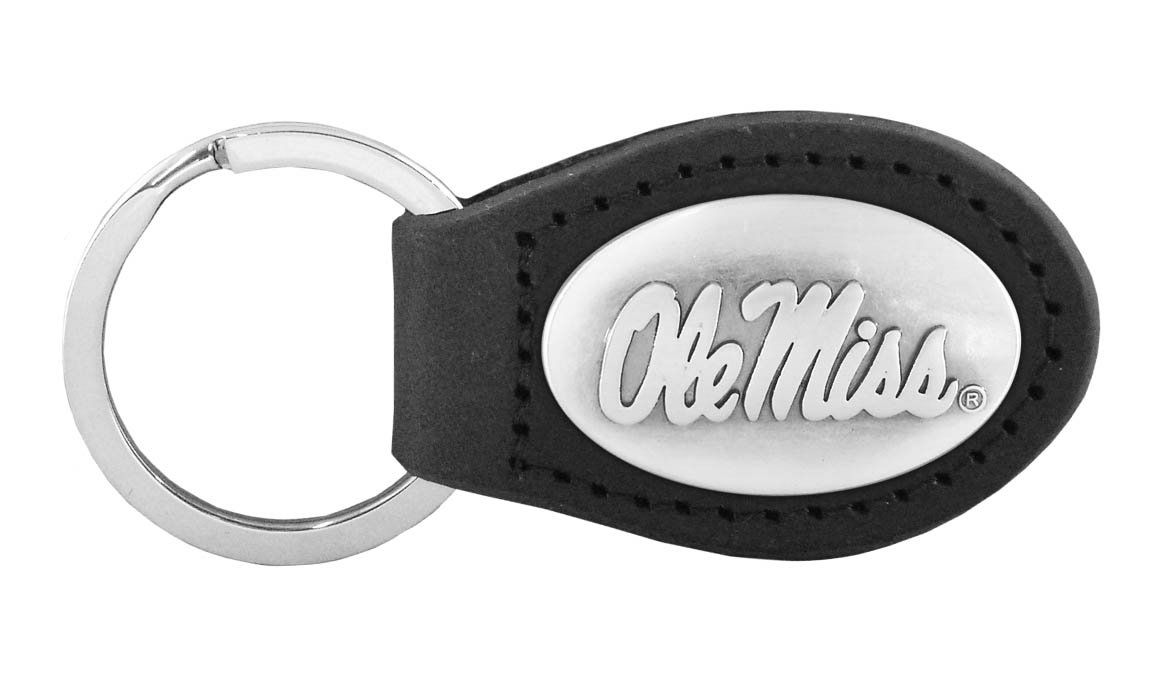 NCAA Mississippi Ole Miss Rebels Leather Key Fob With Silver Concho - Genuine Oil-Tanned Leather Keychain (Brown) - View #3
