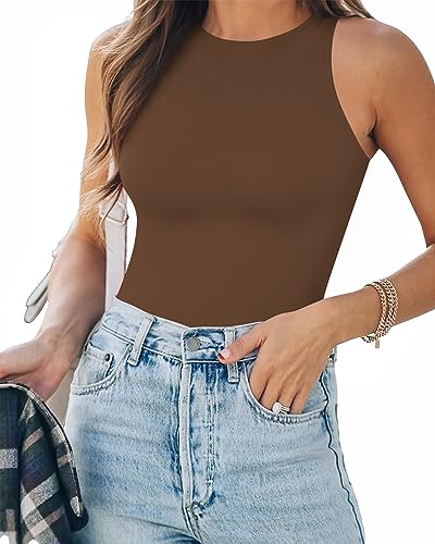 Image of MANGOPOP Women's Tank Top Bodysuit Crew Neck Sleeveless Racerback Halter Ribbed Body Suits Sexy Summer Going Out Tops