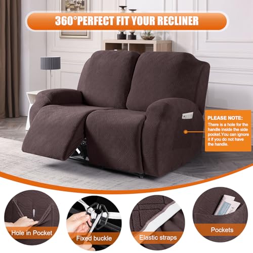Image of VANSOFY Oversized Recliner Cover, 2-Pieces Stretch Reclining Couch Cover with Pockets Loveseat Sofa Slipcovers Soft Washable Furniture Protector for Dogs Cats(Dark Coffee)