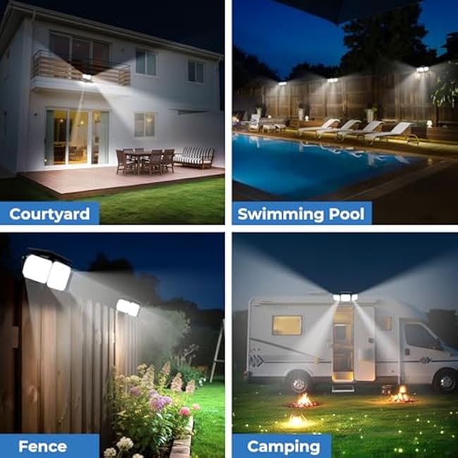 Peasur 2 Pack Clip on Solar Motion Lights Outdoor with Remote Control, Solar Security Light with 3 Modes, IP65 Waterproof Flood Lights Outside for Camping Garden Patio Garage Backyard, White