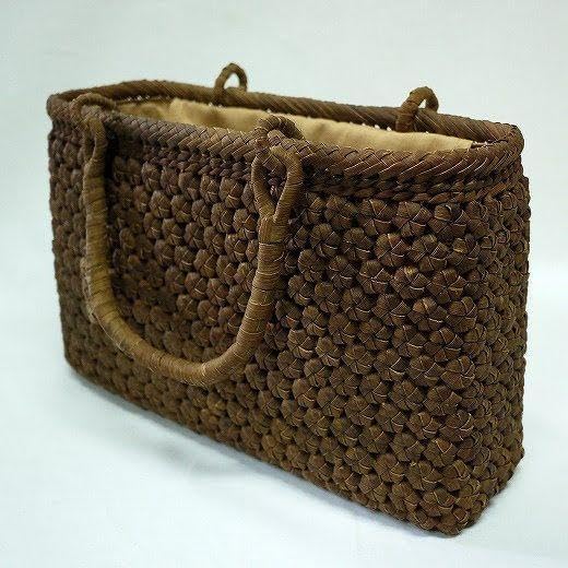 最高級 国産 山葡萄 やまぶどう 六角花模様 かごバッグ 国産柿渋染め