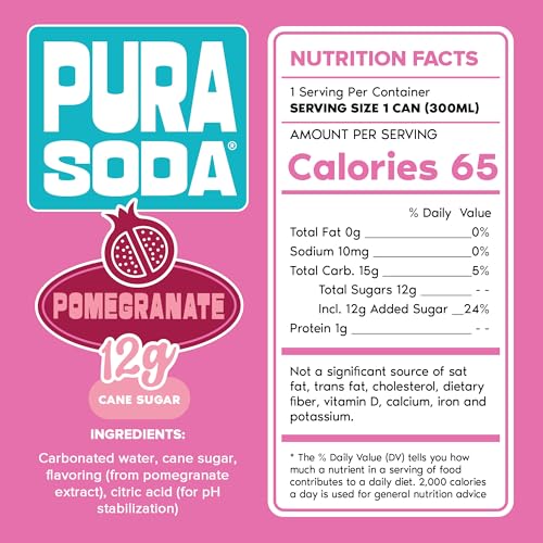 Image of PuraSoda Pomegranate - 12g Pure Cane Sugar Soda, 10 Fl Oz, Pack of 12