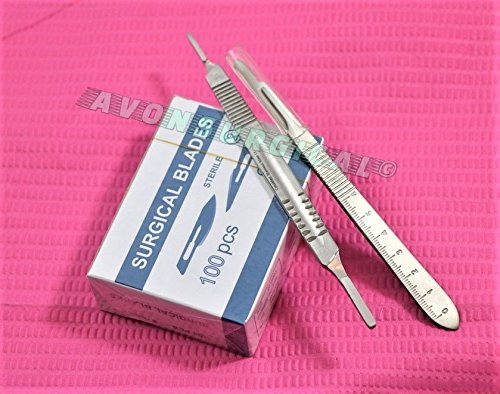 2 SCALPEL KNIFE HANDLE HOLDER #3#4 +100 STERILE BLADES #10# 22 (CYNAMED)