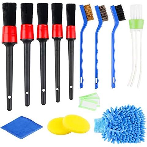 14pcs Car Detailing Brush Set Car Cleaner Brush Soft and Firm Mixed Fibre Cleaning Brush Car Care Wheel Brush + Car Wheel Cleaning Brush for Car Motorcycle or Other Vehicle Car Cleaning Tool Cover