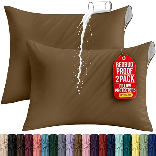 Set of 2 Pillow Protectors with Zipper Queen Size, Pillow Covers