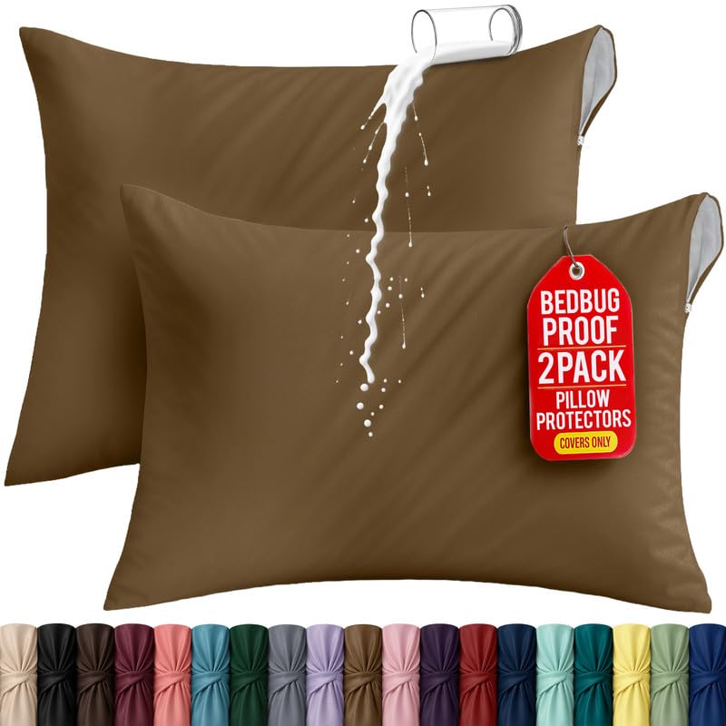 Set of 2 Pillow Protectors with Zipper Standard Size, Pillow Covers