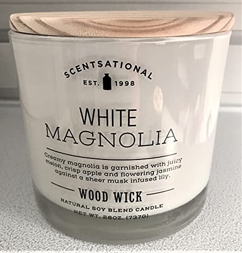 Natural Soy Wax Blend Scented Candle White Magnolia XL White Jar with Wooden Wicks, 26 Oz.
