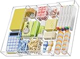 Marbrasse Acrylic Expandable Drawer Organizer, Clear Desk Drawer Organizer Tray with 5 Dividers, Desk Organizers and Accessories, 10 Adjustable Compartments for Office Supplies, Makeup & Vanity