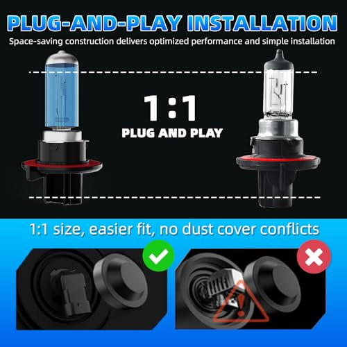Image of Halogen Headlight Bulbs Compatible with GMC Yukon Hybrid 2008-2013, H13 High Low Beam Combo, 6000K White,Plug and Play, Pack of 2