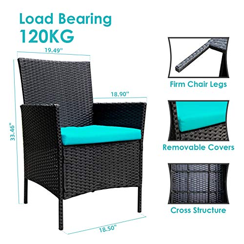 Viewee 4 Pieces Outdoor Patio Furniture Sets Rattan Wicker Patio Set with 2 Cushioned Chairs (Blue Cushion) & A Double Sofa & 1 Glass Top Patio Table