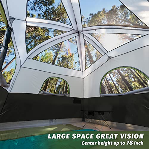 Image of UNP 6 Person Tents for Camping Waterproof Family Cabin Tent with Rainfly | Easy Setup Windproof Double Layer Camping Tent with 1 Mesh Door & 5 Large Mesh Windows 10'X9'X78in(H)