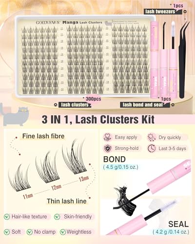 Image of Natural Lash Clusters Kit Wispy Eyelash Clusters Fairy Cluster Eyelash Extensions Kit C Curl Lash Extension Kit Waterproof Individual Lashes (With Tweezers)