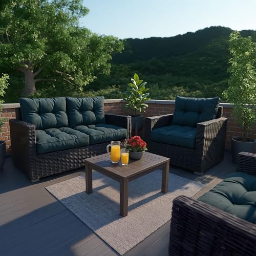 Amazinggirl Cojín Lounge Muebles Jardín - Juego: cojín 50x50 cm y Respaldo 40x50 cm Respaldo Rattan Ideal para balcón terraza salón Exterior Confort Acolchado Grueso Duradero Gris - imagen 6