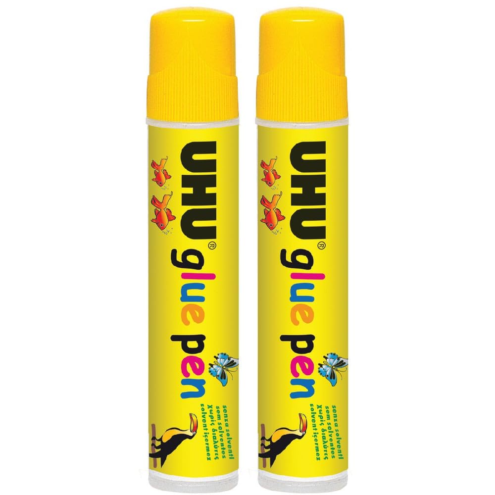 UHU GLUE PEN x 2 SPECIAL DUO PACK, solvent free liquid glue for paper, cardboard, slime, 50 ml x 2,Transparent